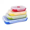 VIGIND Set of 4 Collapsible Foldable Silicone Food Storage Container With BPA Free, Leftover Meal Box With Airtight Plastic Lids For Kitchen, Bento Lunch Boxes-Microwave, Dishwasher and Freezer Safe