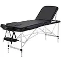 Yaheetech Table de Massage Pliante Professionnelle 3 Section 60 x 213 cm avec Cadre en Aluminium Lit de Massage Portable à Hauteur Réglable Repose-tête Ergonomique pour Le Massage Spa Tatouage Noir