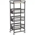 BAKAJI Carrello da Cucina 4 Ripiani Slim, Stile Industrial e Ruote Girevoli a 360°, Carrellino con 3 Cesti Portaoggetti, Salvaspazio Multiuso in Metallo Antiusura, Dimensioni 32 x 24 x 87H cm (Bronzo)