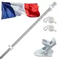 HORSE SECRET Kit de Mât de Drapeau en Aluminium 150cm, avec Support Mât de Drapeau en Acier Inoxydable à Fixe au Mur avec Anneaux Rotatifs, Comprend Drapeau France