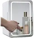 Btstil Mini refrigerador cosmético, refrigerador portátil de 8 litros con espejo de maquillaje LED, 2 en 1, refrigerador de coche para dormitorio, cosméticos, leche materna, oficina y viajes