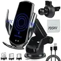 YUSHI Wireless Car Charger for All Smartphones,15W Qi Charging, Automatic Sensor Auto-Clamping Car Phone Holder, Windshield Dashboard Air Vent Car Phone Mount