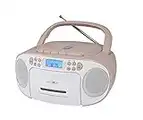 Reflexion RCR2260 - Reproductor de CD con Cassette y Radio para alimentación y batería (Radio FM PLL, Pantalla LCD, Entrada Auxiliar, Conector para Auriculares), Color Blanco y Rosa