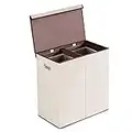 Double Laundry Hamper with Removable Liners and Magnetic Lid, Collapsible Clothes Basket with Built-in Handles for Easy Carrying, Beige