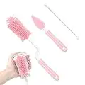 Vesaneae Baby Flaschenbürste 3-teiliges Set, 360 Grad Drehbar Flaschenbürsten aus Silikon, Edelstahl Strohbürste Reinigung, Bottle Brush Set, Reinigungsbürste für Sauger, Babyflaschen, Strohhalm, Rosa