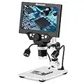 7''LCD Digital Microscope,1200X 12MP 1080P Photo/Video Zoom Microscope for Adults Soldering Coins,Metal Stand,8 LED Lights,PC View,Windows/Mac Compatible