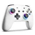 ECHTPower Manette Switch LED Blanc, Manettes Pro sans Fil Switch Controller pour Switch/OLED/Lite avec RGB/Bouton Sync/Fonction de Réveil/Turbo Réglable et Vibration/Bouton Programmable