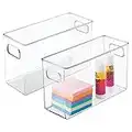 mDesign Juego de 2 organizadores de Escritorio con Asas – Caja organizadora portátil de plástico – Práctico guardatodo para Oficina para Usar en cajones o sobre Superficies de Trabajo – Transparente