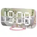 Miowachi Digital Alarm Clock,Large Mirrored LED Clock,Snooze,2 USB Charger Ports Desk Alarm Clocks for Bedroom Decor (Pink)