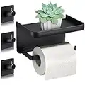 Purpledi Porte Rouleau Papier Toilettes en Aluminium (Perforé/Non perforé) Porte-Rouleau avec étagères Spacieuses Porte Rouleau Papier Toilette Noir Auto-adhésif avec Tablette