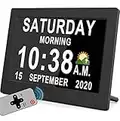 [New Version] 7 Inch Day Clock - 16 Alarms, Remote Control, Level 10 Auto Dimmable Display Calendar Clock, Non-Abbreviated Day Date Alarm Clock for Impaired Vision Dementia Seniors