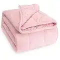 Wemore Sherpa Fleece Weighted Blanket for Adult, 15 lbs Dual Side Cozy Fluffy Heavy Blanket, Ultra Fuzzy Throw Blanket with Soft Plush Flannel Top, 60 x 80 inches for Queen Size Bed, Pink on Both Side