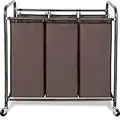 STORAGE MANIAC 3 Section Laundry Sorter, 3 Bag Laundry Hamper Cart with Heavy Duty Rolling Lockable Wheels and Removable Bags, Laundry Organizer Laundry Basket Laundry Clothes Separator Hamper, Brown