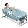 Baignoire Pliant Adulte,Baignoire Portable,Seau à Vapeur, Plastique épais Baignoire, Sauna Domestique (Bleu avec Couvercle) (115 * 62 * 52 cm)