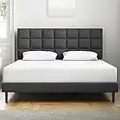 Molblly Queen Size Upholstered Platform Bed Frame, No Box Spring Needed &Easy Assembly, with Headboard and Strong Wooden Slats Queen Bed Frame Gray