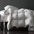 Royoliving Premium Greyduck Feathers Down Comforter Queen Full Size All Season Medium Warmth Solid White 100% Cotton Cover Down Proof Duvet Insert with Corner Tabs, 50 Oz