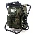 Zology Pieghevole Sedia da Campeggio Sgabello Zaino con Borsa Picnic Isolato di Raffreddamento, Camouflage Portatile Escursionismo Seggiolone da Tavolo per Outdoor Pesca al Coperto Viaggio Beach BBQ