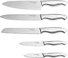 nuovva Sharp Kitchen Knife Set - Professional Kitchen Knives - 5 Pieces Stainless Steel Blades with Gift Box - Includes Chefs, Bread, Carving, Utility and Paring Knife