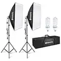 GEEKOTO Softbox Lighting, Video Softbox, Photo Softbox, Studio Lights 51cmx71cm, Photography Continuous Softbox Lighting Kit with 2(85W 5500K) E27 Bulbs, Ideal for Studio Portraits,Product Photography