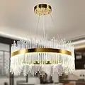 AOOCHOK Modern Crystal Chandelier Gold Ceiling Lights, LED Pendant Light Round, Crystal Hanging Lamp for Living Room, Dining Room, Bedroom, Restaurant, ∅60 cm