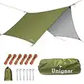 Unigear Telo da Campeggio Impermeabile, Telone per Tenda da Pioggia per Amaca 450x420cm / 350x290cm Esagono Tarp PU 3000mm Protezione UV Leggero e Compatto per Zaino in Spalla, Escursionismo, Viaggi