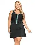 DELIMIRA Women's Plus Size One Piece Swimsuit Zip Front Skirted Bathing Suits Swimdress Multicoloured #3 18 Plus