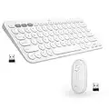 Logitech K380 Multi-Device Wireless Bluetooth Keyboard for Mac + Pebble M350 Wireless Mouse with Bluetooth or USB for iPad, Notebook, PC and Mac - Combo with Slim Portable Design, Quiet Clicks - White