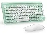 memumi Juegos de Teclado en Español y Raton Inalámbricos, Vintage Teclas de Máquina de Escribir Redondas Teclado Mouse Conectividad Bluetooth o USB, Múltiples Dispositivos Windows/Mac/iOS/Android