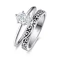 Bonlavie Vintage Engagement Wedding Ring Set Womens 925 Sterling Silver Cubic Zirconia Ring Set Size S