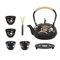 Dyna-Living Cast Iron Teapot Set 1200ml/40.6oz Cast Iron Tea Kettle with Infuser for Stovetop Japanese Style Tea Pot Set with 4 Tea Cups Home Use Japanese Teapot Cast Iron for Festivals Gifts