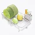 SAYZH Escurridor De Platos, Escurridor De Platos Extensible (32,5 cm-54,6 cm) con Soporte para Utensilios, Portavasos, Estante De Secado De Platos para Mostrador De Cocina, Blanco