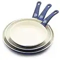 GreenLife Soft Grip Healthy Ceramic Nonstick, 8" 10" and 12" Frying Pan Skillet Set, PFAS-Free, Dishwasher Safe, Blue
