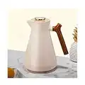 SJASD 1L/1.45L Pichet Isolé Sous Videthermos Cafe Isotherme Cafetière Thermo Thermique Flacon Poignée En Bois Pour Thé, Boissons, Bureau Et Hôtel,Blanc,1.45L