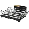 BRIAN & DANY Dish Drainer, Aluminum Dish Drying Rack with Removable Cutlery Holder & Cup Holder, Unique 360° Swivel Spout Drain Board, Silver, 41.9x 29.9x 13.4 cm