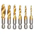 JTENG 6 Pezzi Punte Trapano, Maschi Countersink Tap Drill Bit HSS Imposta Combinazione ​Attacco Filettare e Svasare l’imboccatura Innesto Esagonale Titanio Maschio per Filettare, M3/4/5/6/8/10