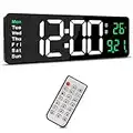 Achort Reloj de Pared Reloj de Pared Digital Grande con Control Remoto, Pantalla LED Grande de 16 Pulgadas, Cuenta Arriba y Abajo, Reloj Despertador con día/Fecha/Temperatura para el hogar Aula Verde