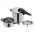 WMF Perfect Premium Schnellkochtopf Set Induktion 3-teilig, Dampfkochtopf 6,5l + 3l mit Einsatz-Set, Schnellkochtopf Induktion, Cromargan Edelstahl, 2 Kochstufen, Drehknopf