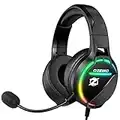 Ozeino Cascos Gaming para PS4 con Micrófono Reducción De Ruido, Auriculares Gaming con 3.5mm Jack con Transductores 50mm, Luz RGB y Graves Envolventes 3D, para PS5 Xbox PC Switch