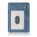 Aubeifou Portefeuille Minimaliste Fin Porte Carte De Credit et Pièce Identité Mini Portefeuille Mince Anti RFID Petit Etui Cuir Slim pour Homme et Femme,Bleu foncé(8 Carte,11.4cm x 8cm)