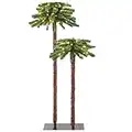 Goplus Pre-Lit Artificial Christmas Tree, 3.5 FT+5 FT Double-Trunk Tropical Palm Tree W/ 100 Warm-White LED Lights, Metal Stand, Lighted Xmas Tree for Party, Home, Office Decor