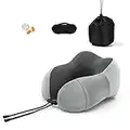 Coussin de Voyage, Coussin cou Voyage Cervical Mousse Mémoire Ergonomique de Forme, kit Oreiller de Voyage avec Masque pour Dormir,Bouchons D'oreilles-pour Avion,Train,Voiture, Bureau Camping (Grey)