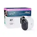 Arlo Ultra 2 Telecamera Aggiuntiva Wi-Fi Esterno Senza Fili, 4K UHD, 180° Visione Notturna Colori, Sirena, Rilevamento Movimento, Audio Bidirezionale, Stazione Base Necessaria Venduta Separatamente