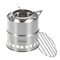 Ohuhu stufa da campeggio, stufa a razzo, in acciaio inox, leggera, stufa a legna e alcool, portatile per cucina all'aperto, picnic, barbecue, escursionismo, con borsa a rete