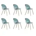 BenyLed Juego de 6 Sillas de Comedor Tapizadas con Respaldo de Asiento de Terciopelo Suave y Patas de Metal Ajustables de Madera (Verde)