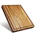 Large Teak Wood Cutting Board for Kitchen, Reversible Wooden Chopping Board With Juice Grooves and Handles,Ideal for Chopping Meat, Vegetables, Fruits, Bread, Cheese, 17x12"