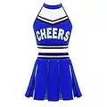 YiZYiF Enfant Fille Déguisement de Pom-Pom Girl Costume Cheerleaders Cosplay Halloween Noël Carnaval Uniforme Scolaire Tops Gilet et Tutu Jupe Danse Gymnastique Fête Bleu royal 10 ans