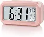 axGear Digital Alarm Clock Large LCD Display Thermometer Smart Night Light Back Light - Pink