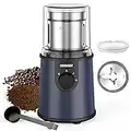 Coffee Grinder Electric, COSICOSY Electric Spice Grinder with 304 Stainless Steel Blades Removable Bowls,350W Motor Coffee Bean Machine with Spoon Brush for Coffee Beans, Nuts, Pepper, Navy Blue