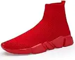 Shoful High Top Trainers Mens Tennis Shoes Knitted Fashion Slip on Sneakers Lightweight Breathable Athletic Fashion Sport Shoes All Red UK 12