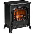 HOMCOM Freestanding Electric Fireplace Stove Heater with Realistic Flame Effect, Overheat Protection, 750W/1500W, Black